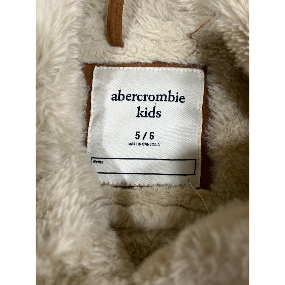 Abercrombie Kids Faux Suede Faux Fur Trim Coat Brown Size 5/6 Kids Outerwear - Picture 2 of 13